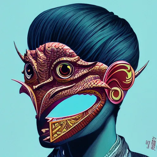 Prompt: Tristan Eaton, victo ngai, artgerm, Lofi dragon mask