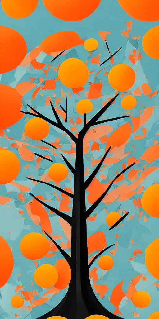 Prompt: a painting of a tree with oranges and other things, an ultrafine detailed painting by petros afshar, behance contest winner, geometric abstract art, behance hd, digital illustration, geometric