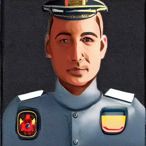 Image similar to id photo of a space officer in military outfit, digital painting