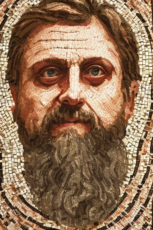 Image similar to intricate and ornately designed roman mosaic portrait of Zizek, 8k