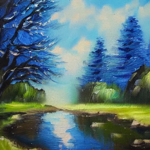 Prompt: a beautiful blue colored landscape, oil painting