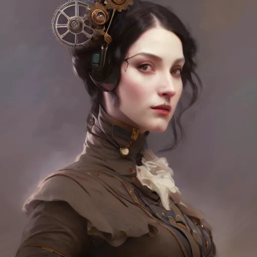 Image similar to character concept portrait of a steampunk woman with pale ski, intricate, elegant, digital painting, concept art, smooth, sharp focus, illustration, by ruan jia and mandy jurgens and william - adolphe bouguereau, artgerm,