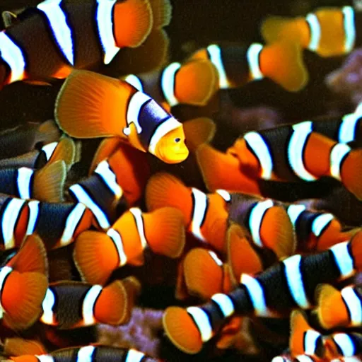 Prompt: a box of eight clownfish