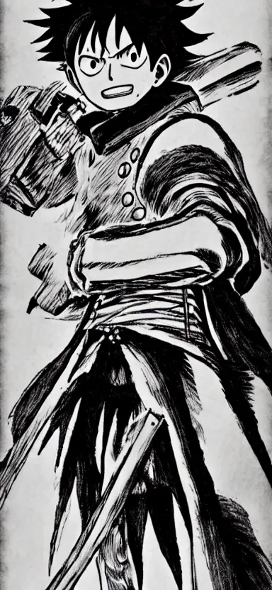 Prompt: luffy in berserk manga