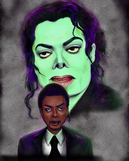 Image similar to portrait of michael jackson in the style of justin roiland. cinematic lighting. style of rick & morty. photographic, photography. by justin roiland