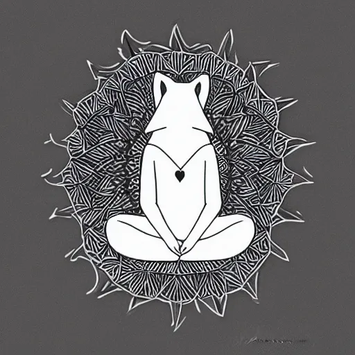 Image similar to fox meditating line art, graphic design