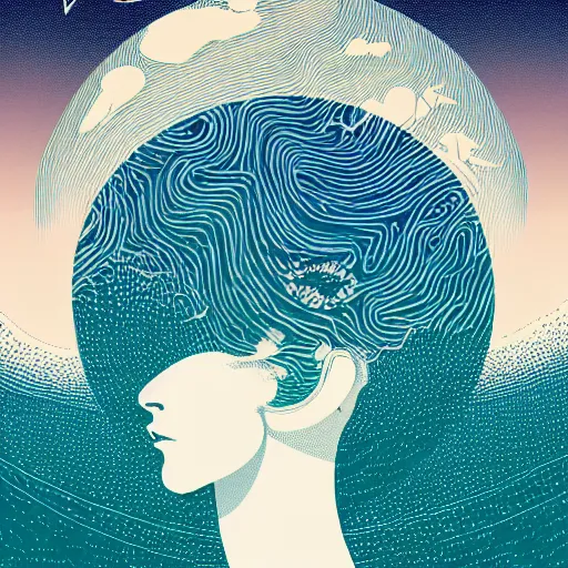 Image similar to a wandering mind, logo without text, simple white background victo ngai, kilian eng