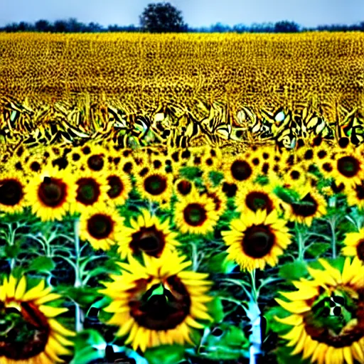 Prompt: field of sunflowers with one standing taller than the rest, in the style of van gogh