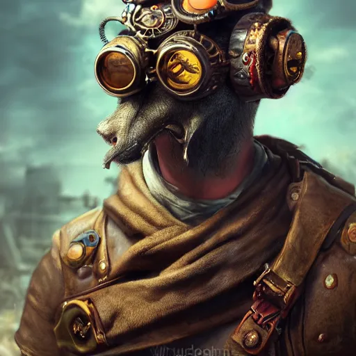 Image similar to rat warrior with steampunk goggles, clockwork, octane render, epic, cinematic, psychedelic, lsd, dmt by ruan jia