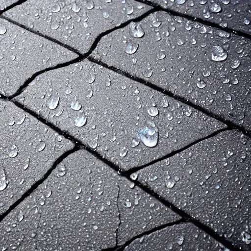 Prompt: closeup photo of raindrop hitting pavement, hyperdetailed, 8 k, high resolution.