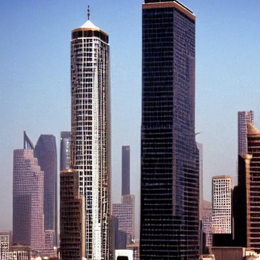 Prompt: arabian architecture o world trace center towers, in american psycho ( 1 9 9 9 )