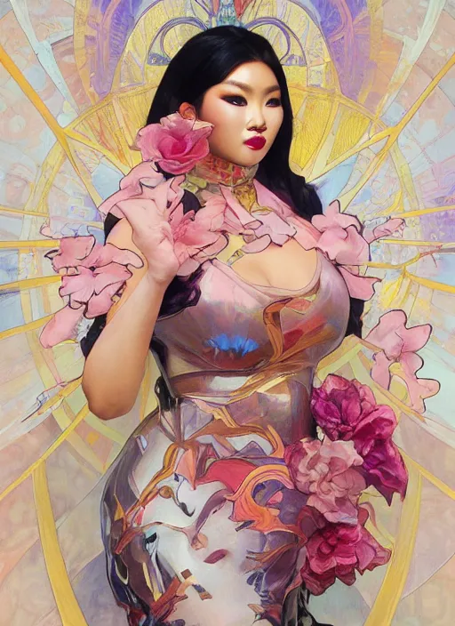 Image similar to kim chi, drag queen, painting by artgerm and greg rutkowski and alphonse mucha