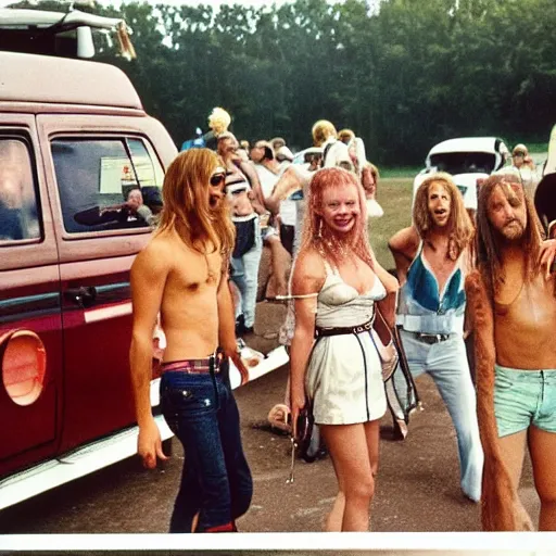 Image similar to backstreet boys and spice girls playing concert together, woodstock 1 9 6 0, old times, hippies, vintage, botanical details, vans, volkswagen