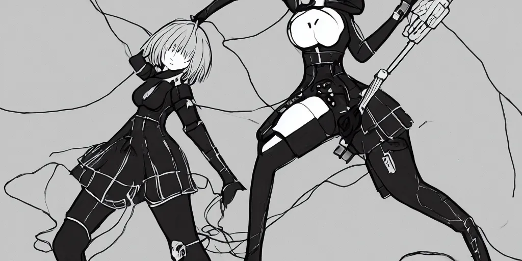 Prompt: 2b from nier automata in lo-fi hip hop beats, highly detailed