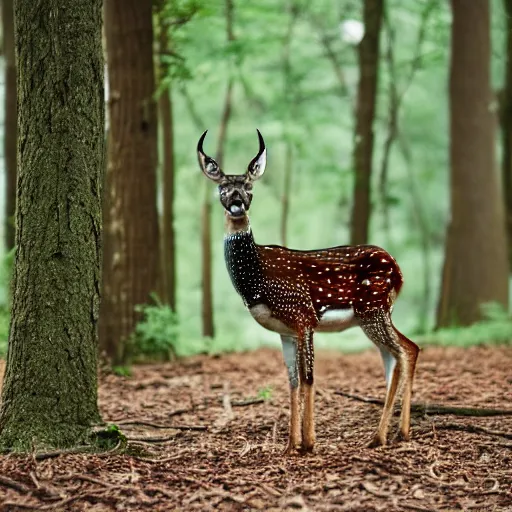 Image similar to a beautiful spotted deer with rocket launchers in the woods, canon eos c 3 0 0, ƒ 1. 8, 3 5 mm, 8 k, medium - format print