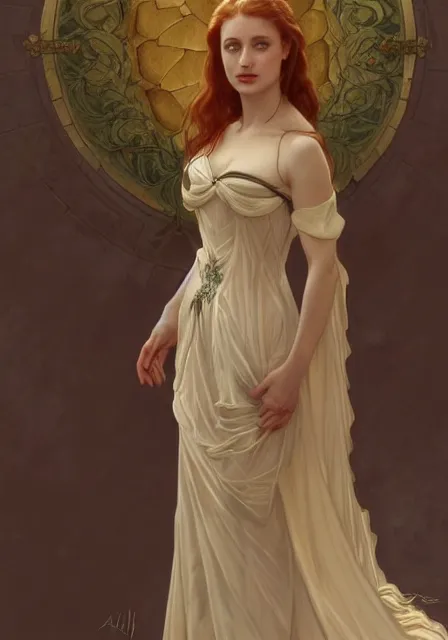 Prompt: sansa angeline jolie gessica chastain in beautiful dress, intricate, elegant, highly detailed, digital painting, artstation, concept art, smooth, sharp focus, illustration, art by artgerm and greg rutkowski and alphonse mucha and william - adolphe bouguereau