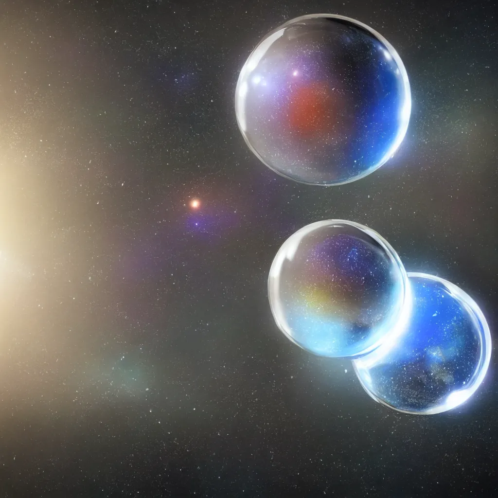 Prompt: a rendered glass ball with a galaxy inside of it, Realistic, unreal engine, realistic fantasy, space , 3d render