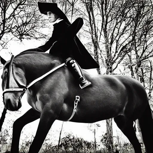 Image similar to portrait of nosferatu riding a horse, sport photography, 5 0 mm lens