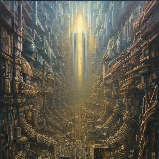 Image similar to cyberpunk by jacek yerka, alex gray, zdzisław beksiński, vladimir kush, dariusz zawadzki, jeffrey smith and h.r. giger, oil on canvas, 8k highly professionally detailed, trending on artstation