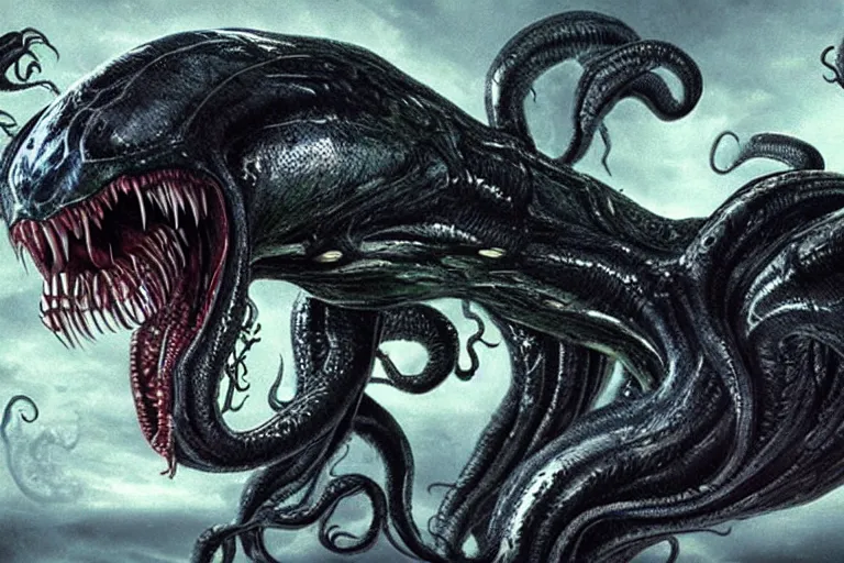 Image similar to venom cthulhu chimera, photorealistic by dougal dixon in The Future Is Wild (2002) and Alien Planet(2005)