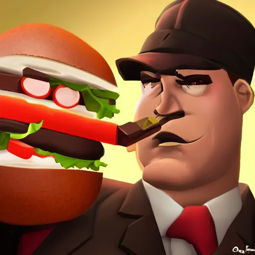 Image similar to Heavy from TF2 eating a sandwich, TF2, trending on artstation