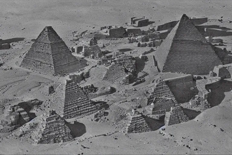 Prompt: Ancient blue-prints of the Giza Pyramids as space-craft