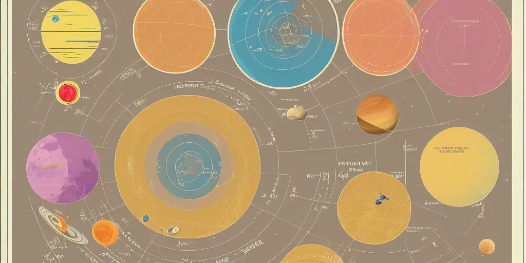 Image similar to solar system map axonometric pastel infographic by Wes Anderson