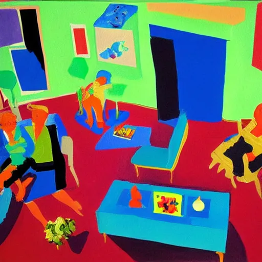 Prompt: having a cool party birthday party, painting by david hockney