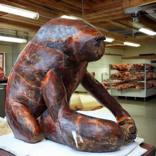 Prompt: a sculpture of chappy, made out of meat