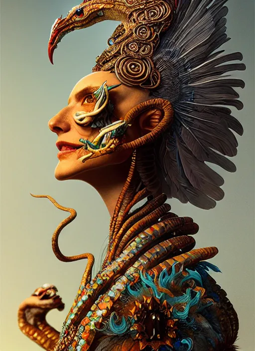 Image similar to an anton pieck portrait of a goddess, 8 k micro details beautiful intricate highly detailed quetzalcoatl skull and feathers. fire, galaxy, artwork by tooth wu and wlop and beeple and greg rutkowski, trending on artstation,