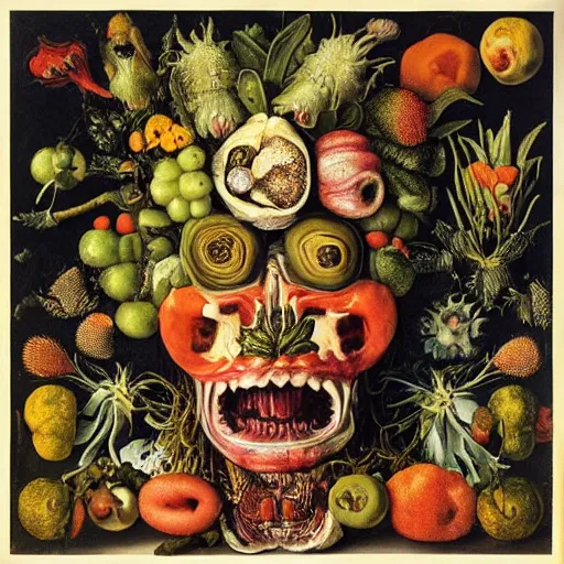 Image similar to album cover, psychedelic, giuseppe arcimboldo