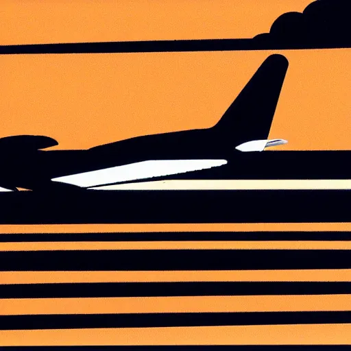 Prompt: airplane at night in the style of Hiroshi Nagai