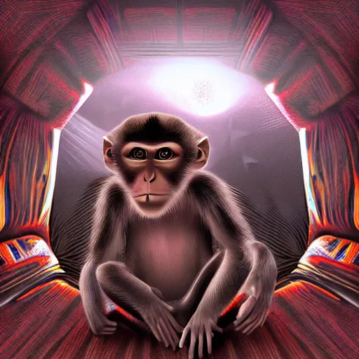 Image similar to macaque inside alien base, digital art,