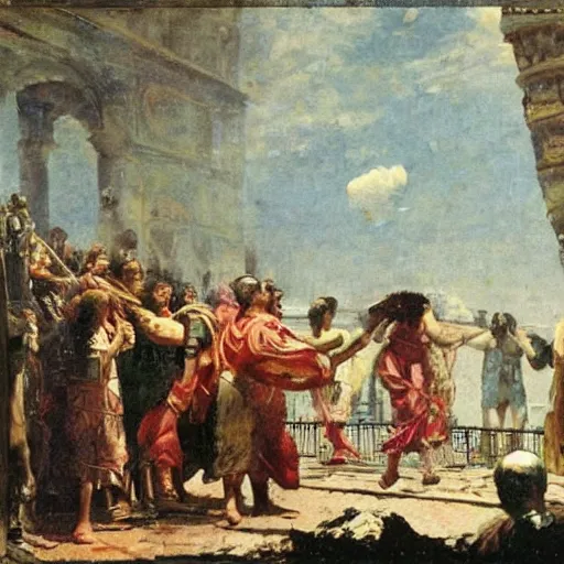 Image similar to caesar returns to rome, oil on canvas, ilya repin, 1 8 7 3