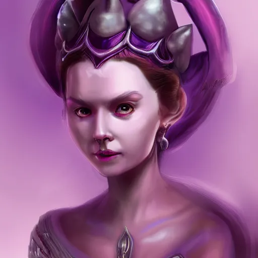 Prompt: alien princess, purple translucent skin, royalty, white crown, flowing gown, padme amidala, art station, concept art, 8k