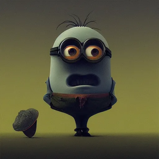 Prompt: a minion in the style of zdzislaw beksinski