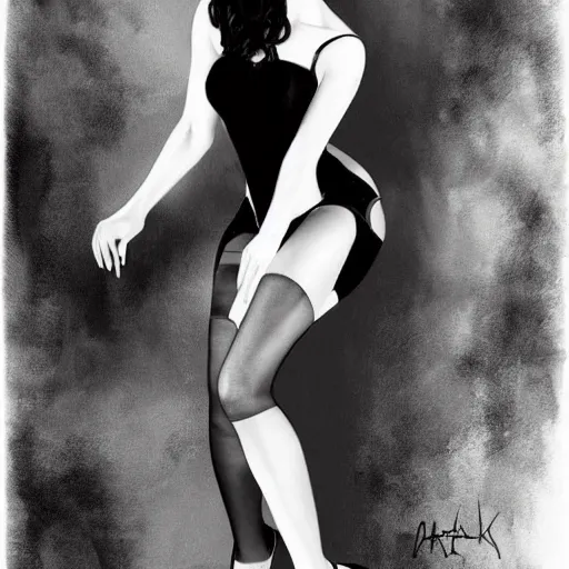 Image similar to adriana lima wearing wolford tights and loubouton heels, an ultrafine detailed painting, centered full body, featured on deviantart, fantasy art, detailed painting, anime