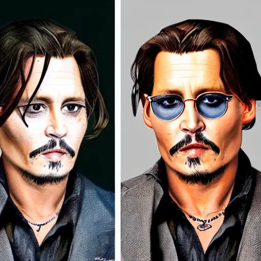 Prompt: face mash of johnny depp and ana de armas in the style of annie liebowitz portrait