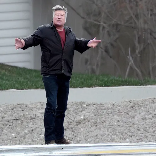 Prompt: alec baldwin sits on a back of giant eagle, flying high in a sky, photo