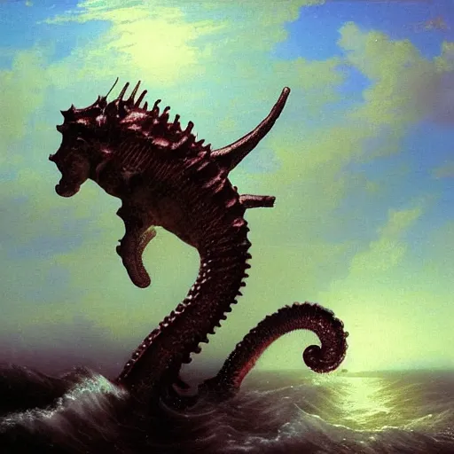 Image similar to seahorse kraken by ivan aivazovsky