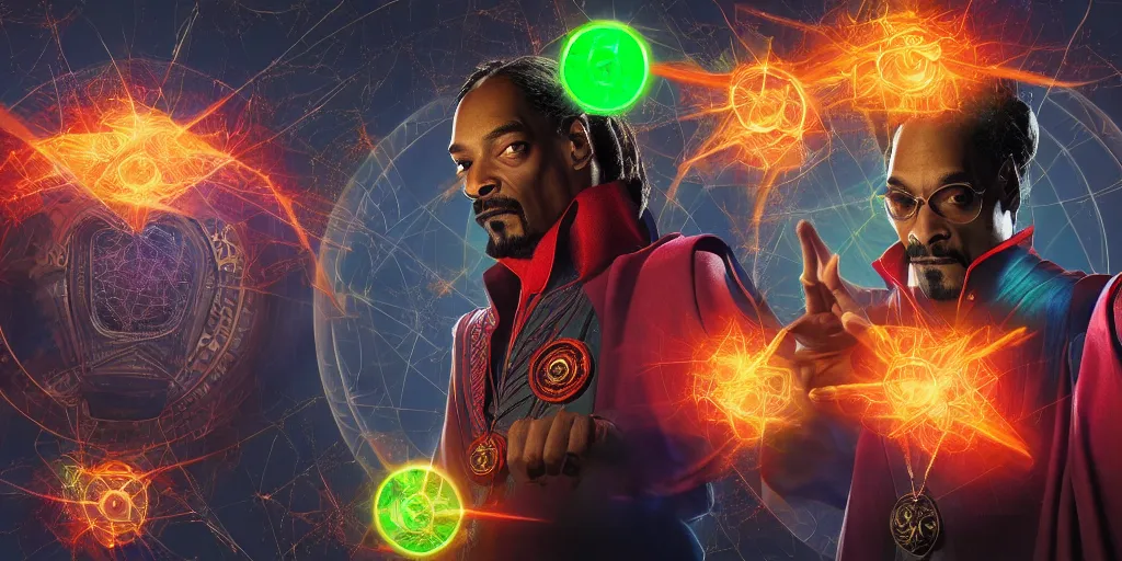 Image similar to snoop dogg as doctor strange, multiple dimensions, green light, marijuana leaves, marijuana, highly detailed, environmental light, cinematic by francis tneh, magic, making a spell, sharp focus, hyperdetailed, artstation, cgsociety, 8 k