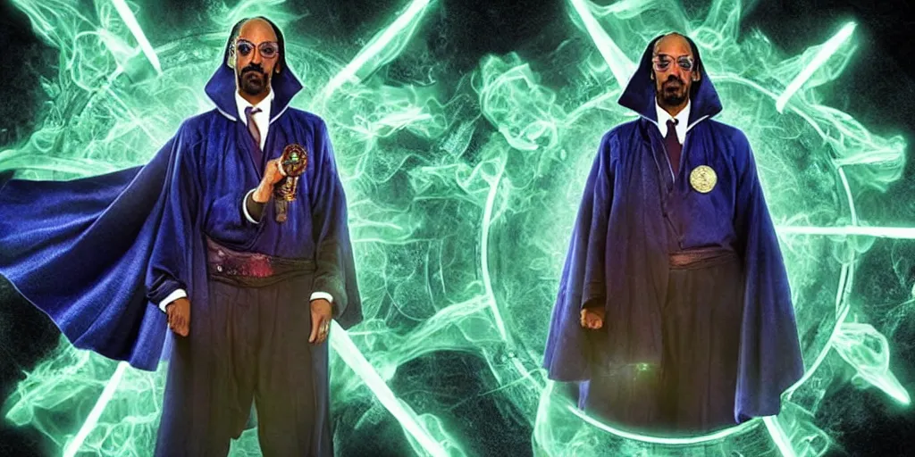 Image similar to snoop dogg as the doctor strange, marijuana leaves, green light, highly detailed, marvel cinematic universe, mcu, photo