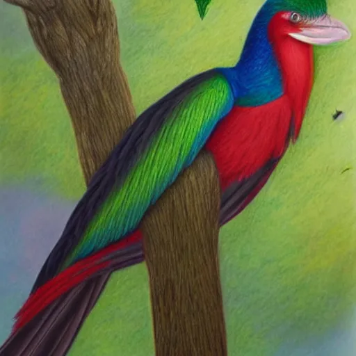 Prompt: a color pencil drawing of a quetzal by natalia rojas and ana maria martinez jaramillo, pastel color, in the style of wingspan artworks, realistic graphite, high quality, artstation, 4 k, realism, photorealism, fine art