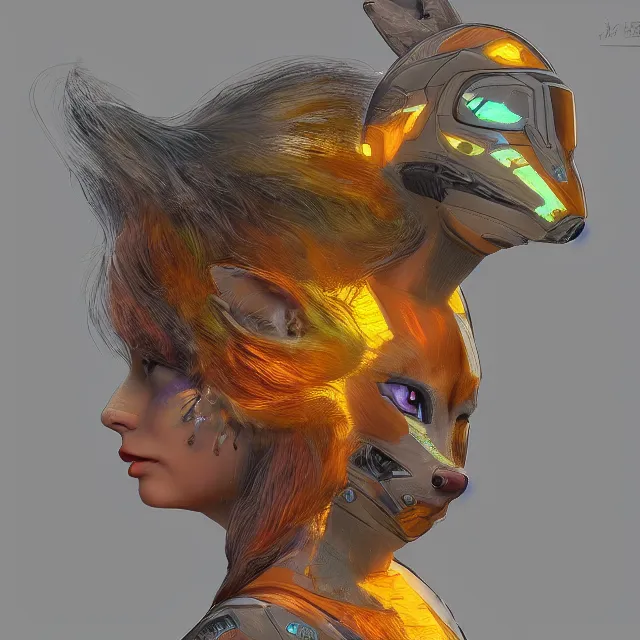 Image similar to a character portrait of the avatar for an female humanoid fox a. i. in the style of glitch art in the style of halo trending on artstation deviantart pinterest furaffinity detailed realistic hd 8 k high resolution