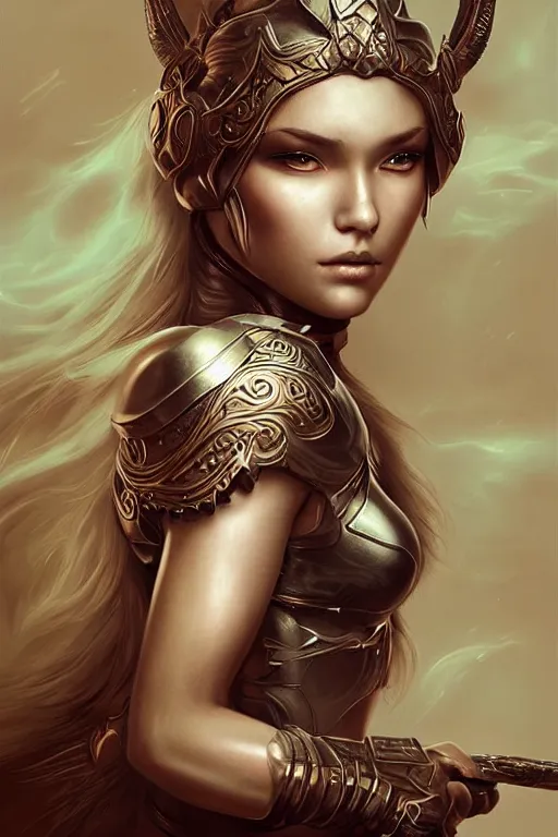 Prompt: Ethereal female warrior, intricate detail, ornate, conceptual art, soft light, dynamic, art by artgerm