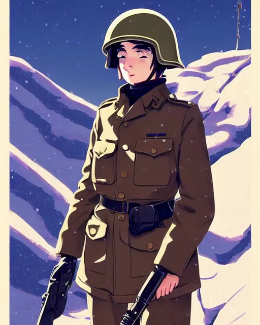 Image similar to ww 2 german soldier, snow, helmet | | very very anime!!!, fine - face, audrey plaza, realistic shaded perfect face, fine details. anime. realistic shaded lighting poster by ilya kuvshinov katsuhiro otomo ghost - in - the - shell, magali villeneuve, artgerm, jeremy lipkin and michael garmash and rob rey