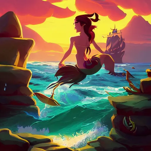 Image similar to painting mermaid treasure on sea of thieves game avatar hero smooth face median photoshop filter cutout vector, behance hd by jesper ejsing, by rhads, makoto shinkai and lois van baarle, ilya kuvshinov, rossdraws global illumination