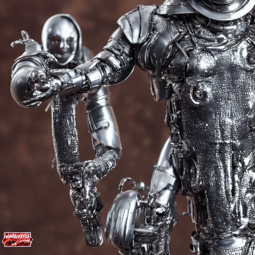 Prompt: extreme close - up of action figures futuristic cyborg tin man from the wiz buck rogers dune the movie, 4 k, highly detailed, award winning, look at all that detail!