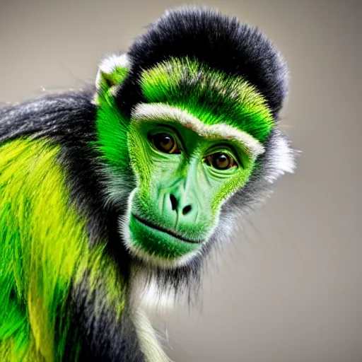 Image similar to a photo of a green monkey wearing headphones