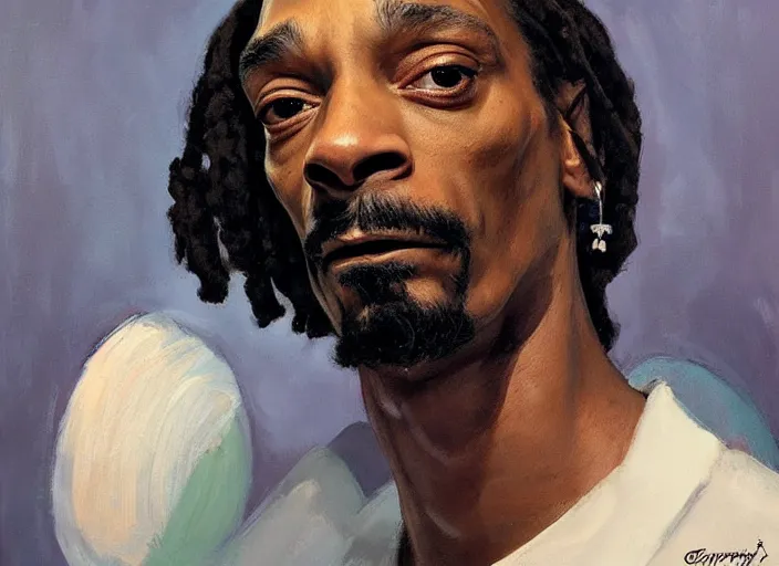 Image similar to a highly detailed beautiful portrait of snoop dogg, by gregory manchess, james gurney, james jean